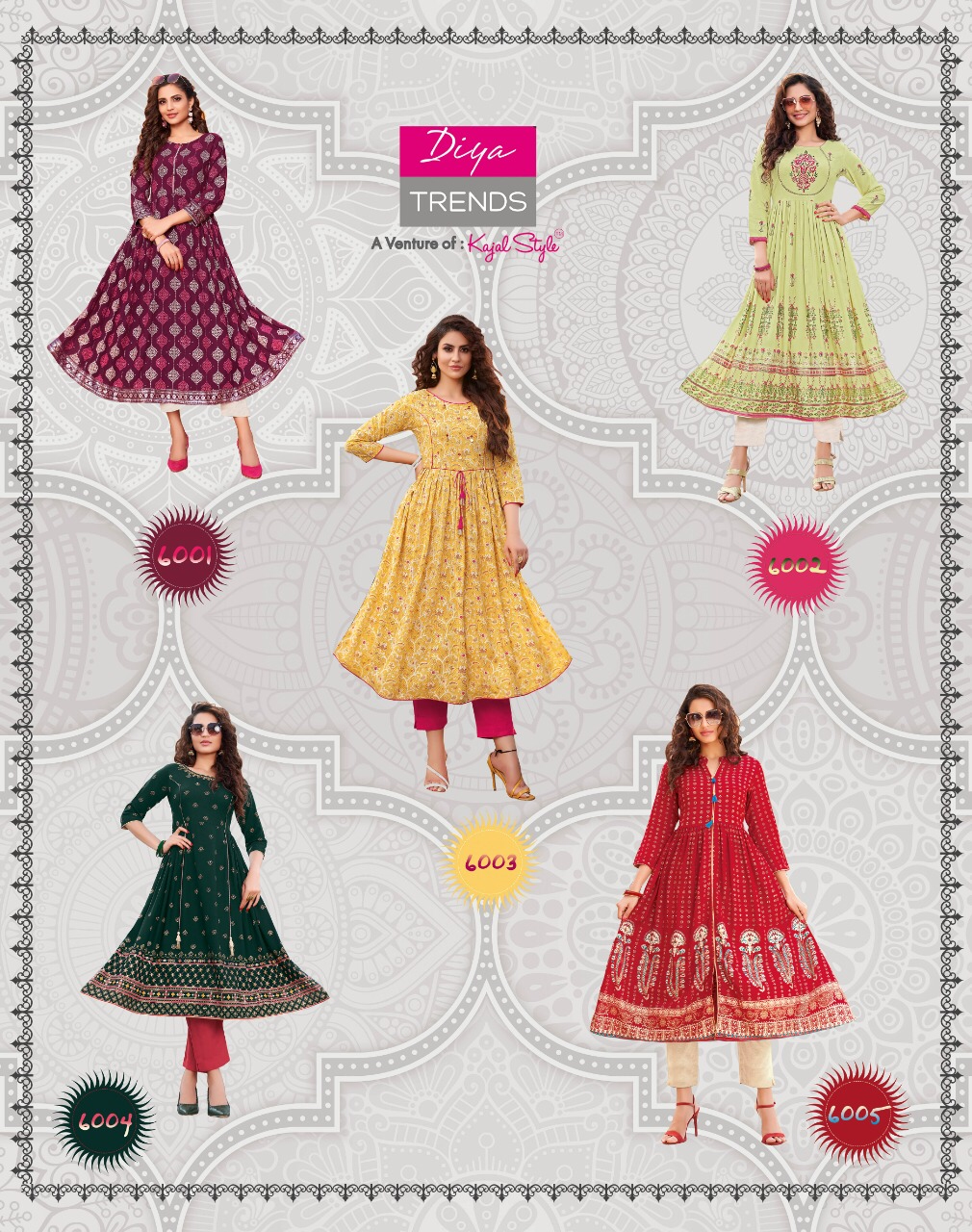 Ethnicity 6 Latest Fancy Festive Wear Designer Exclusive Rayon Embroidery Work Kurtis Collection
